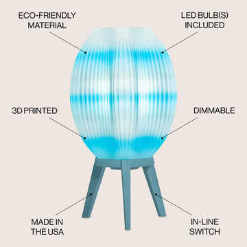 Wavy Modern Contemporary Plant-Based PLA 3D Printed Dimmable LED Table Lamp